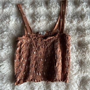 American Eagle Outfitters Brown Smocked Crop Tank Top